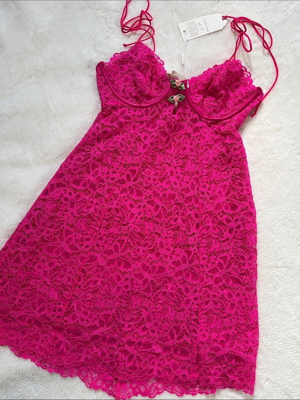 For Love & Lemons Butterfly Lace Slip Dress Pink Small